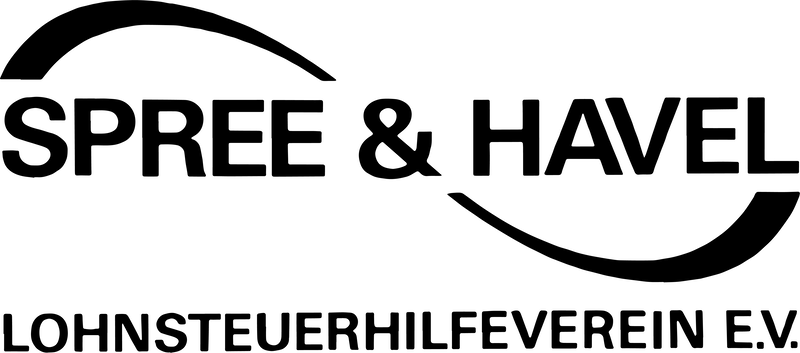 Logo des Lohnsteuerhilfevereins Spree & Havel mit blauem und rotem, geschwungenem Element über dem Schriftzug „Spree & Havel“ auf transparentem Hintergrund.